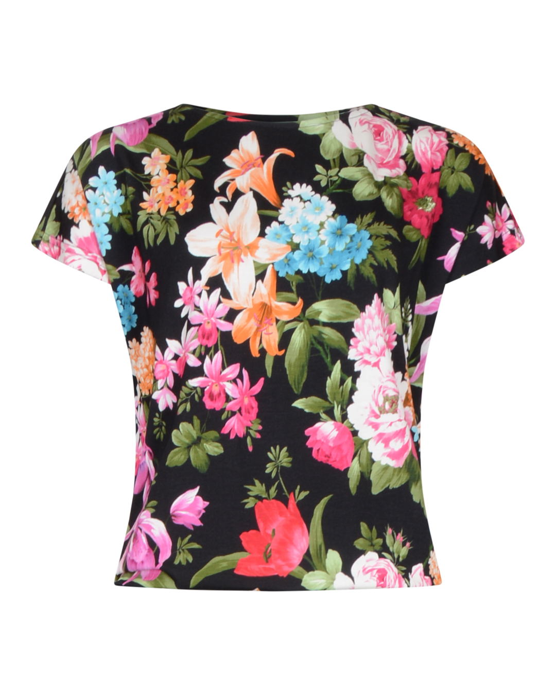 Topp Box med resår färglada blommor/svart