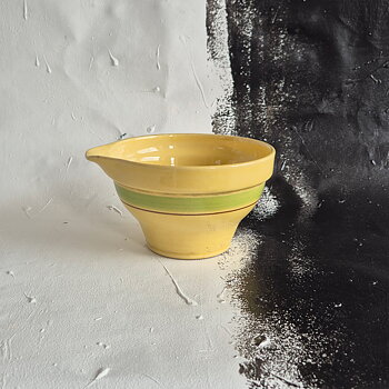 vintage SPILLKUM, gul med grön och brun rand, Bo fajans Gefle,  h 11 cm