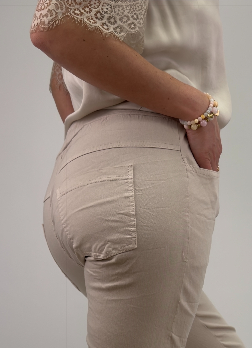Gemini- Embra stretchbyxa beige - 2