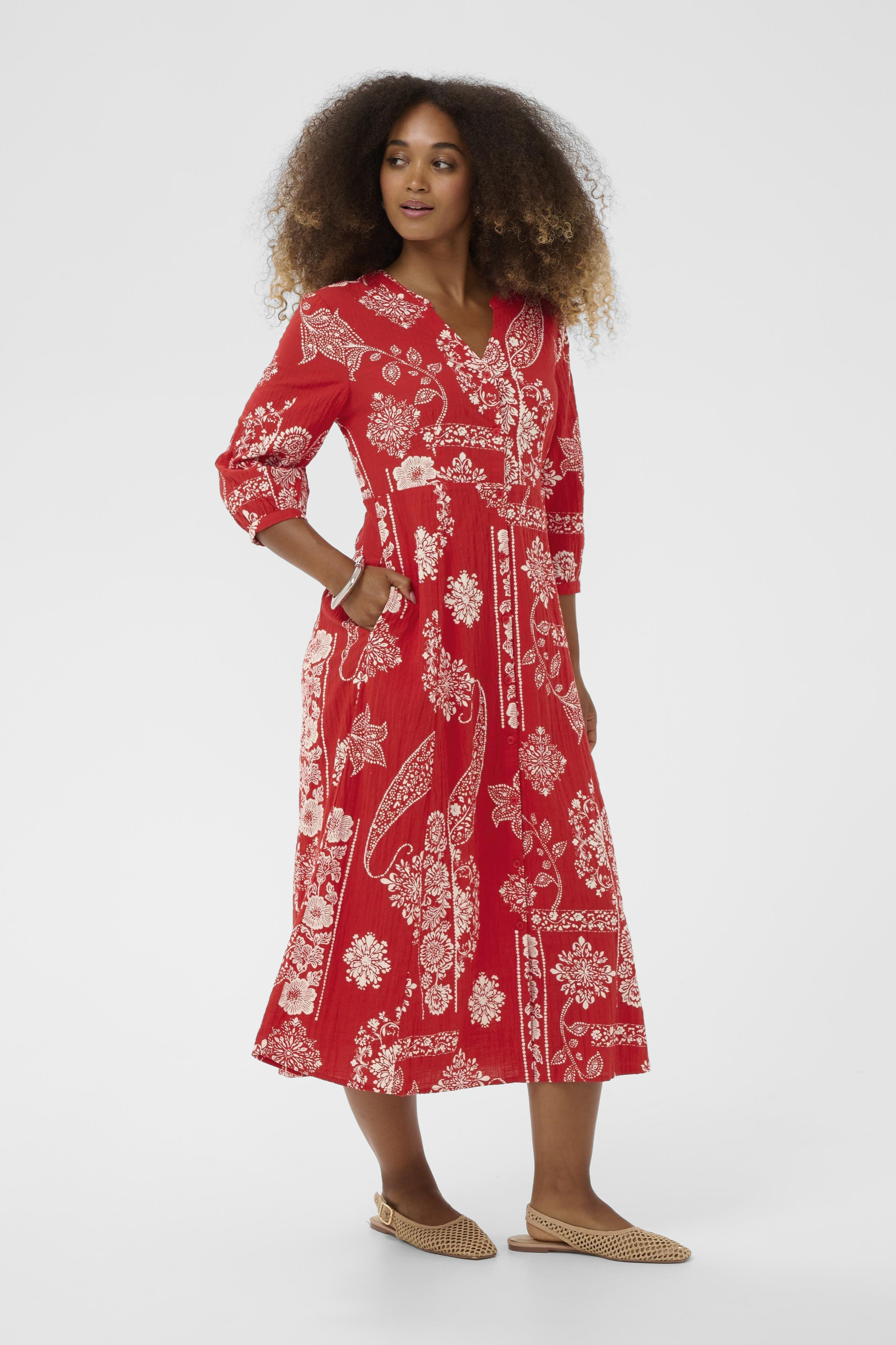 CRGianna Dress Lång Mönstrad Röd Klänning - 4