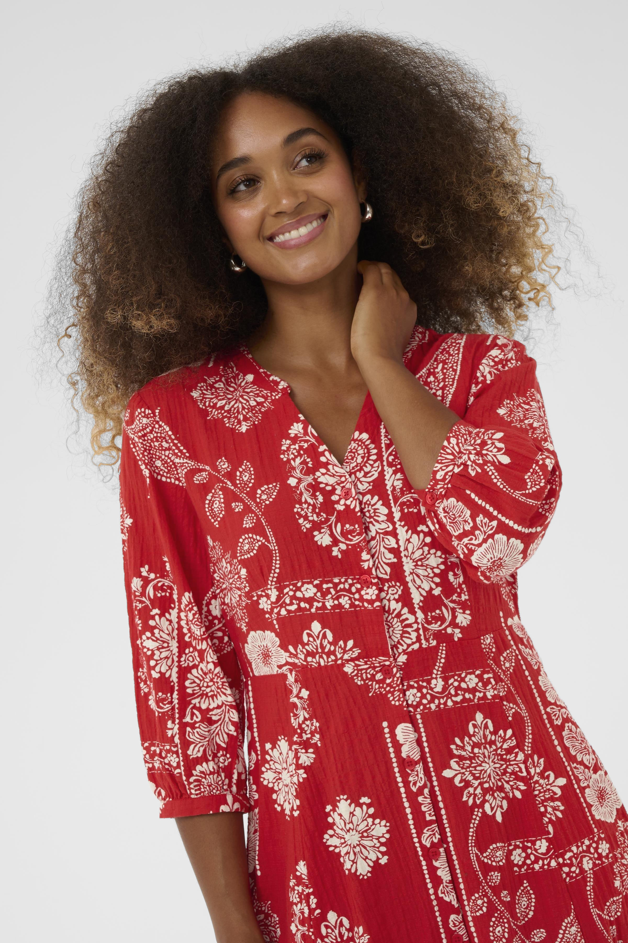 CRGianna Dress Lång Mönstrad Röd Klänning - 6