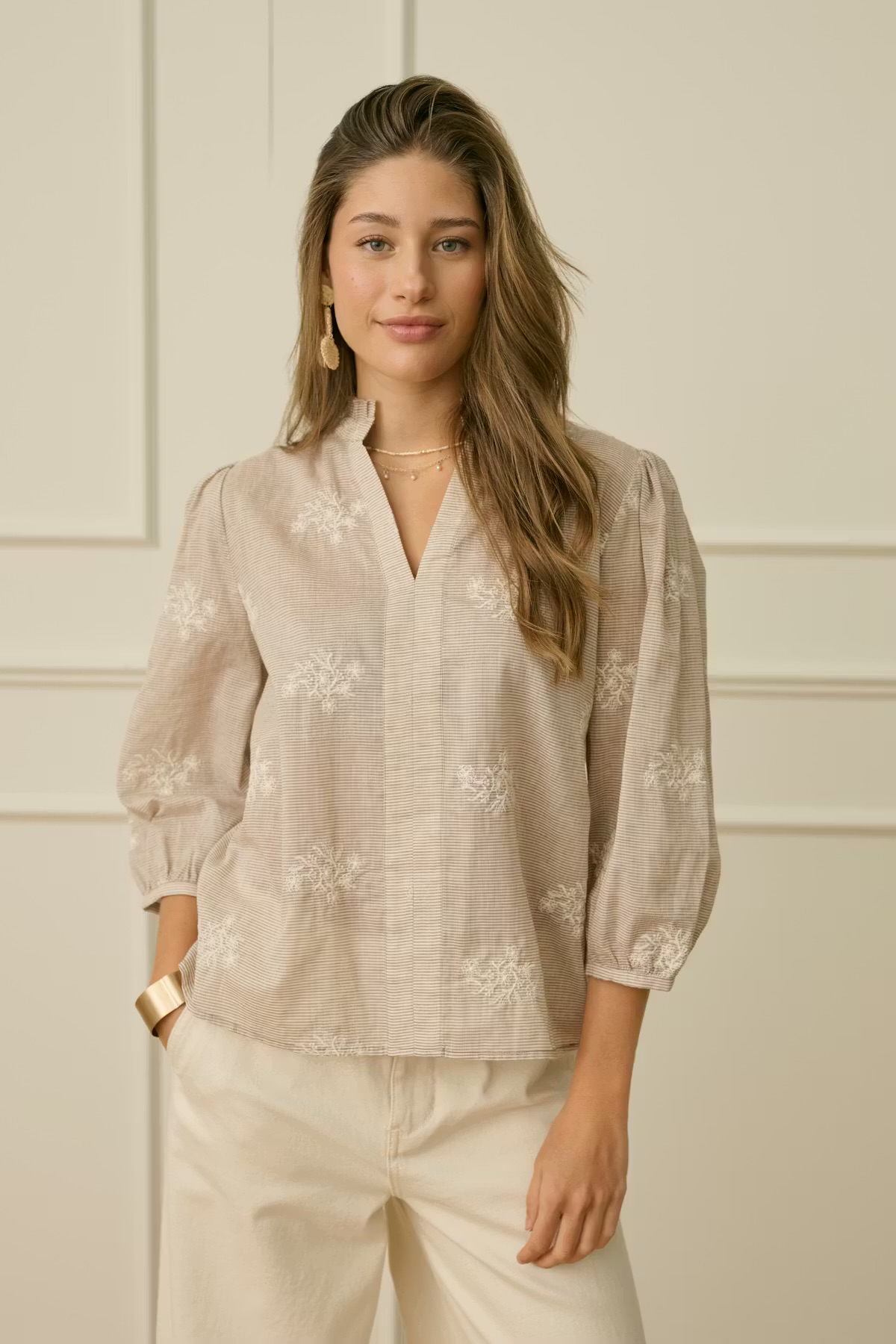 KOREY BLOUSE - BROWN, WHITE STRIPE - 3