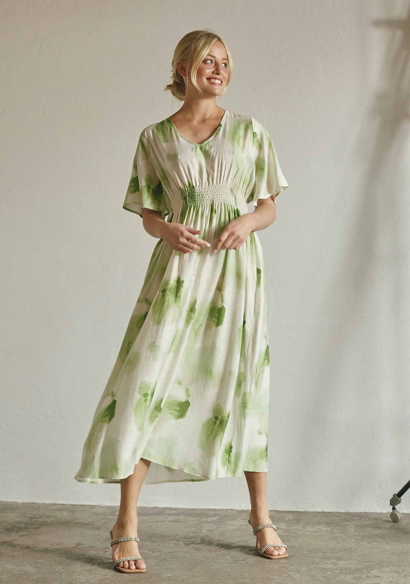 Ane Stretch Dress - Green Watercolor - Isay