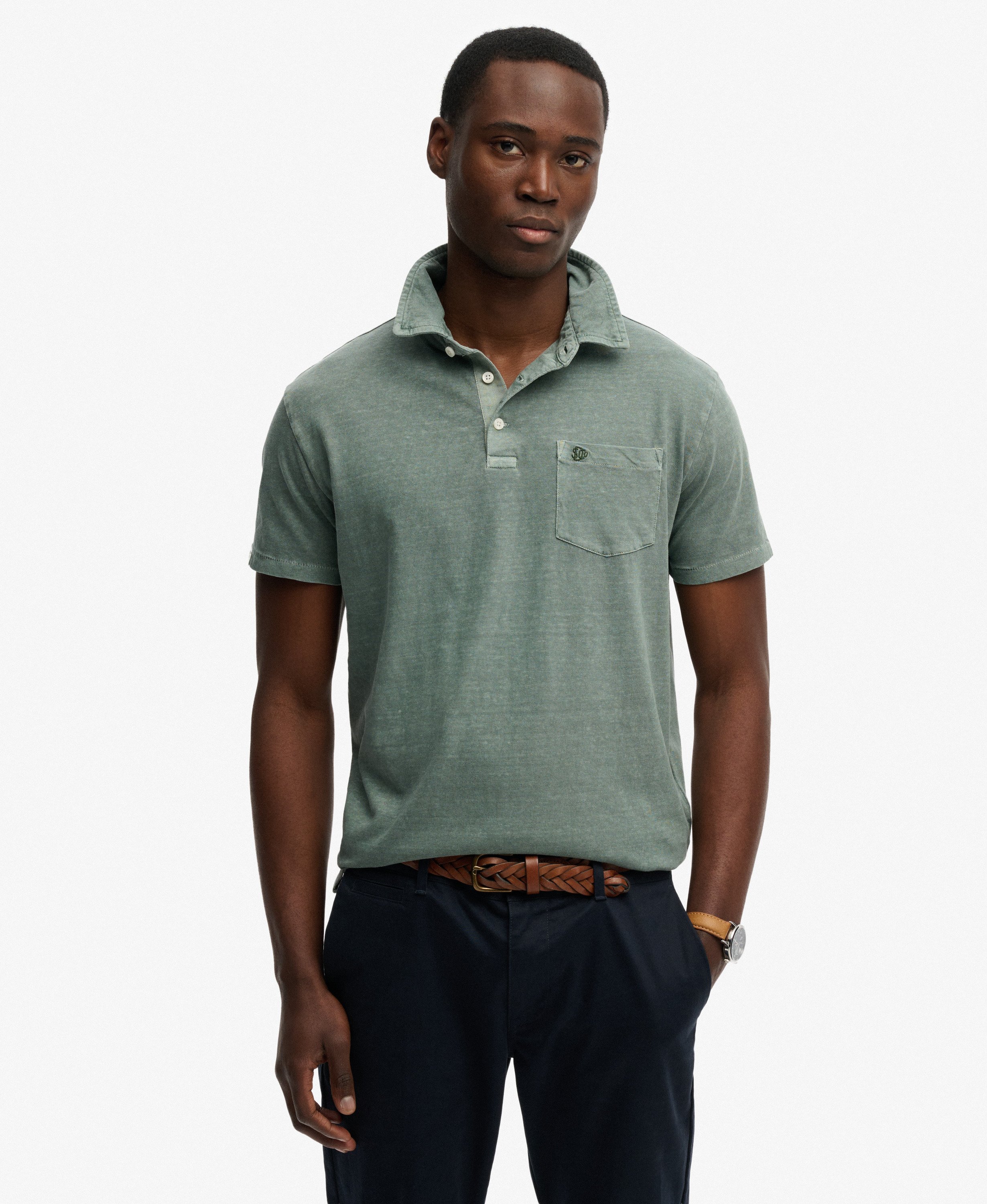 Superdry - Classic Cotton Linen Polo - Olive Branch Green