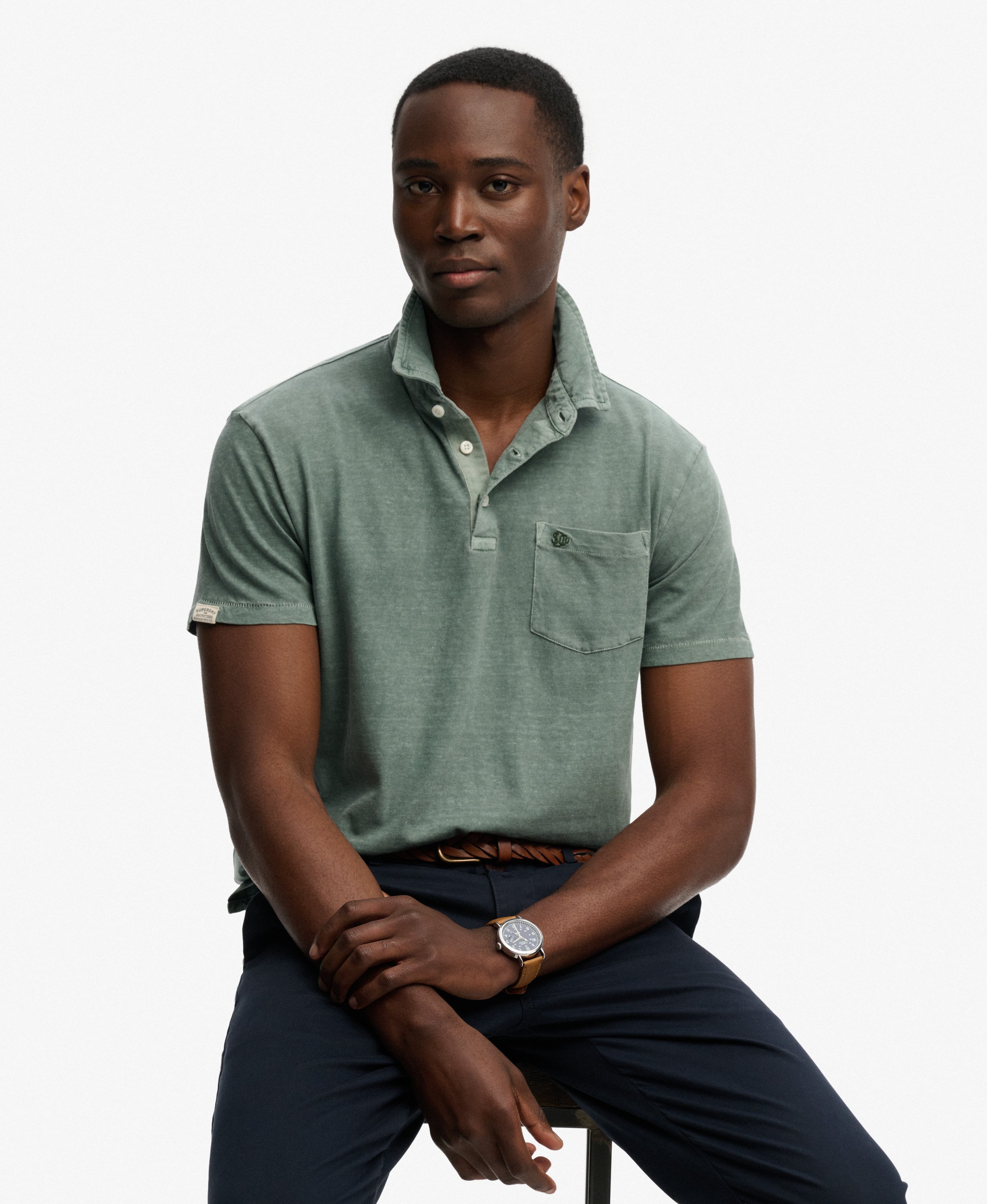 Superdry - Classic Cotton Linen Polo - Olive Branch Green - 3