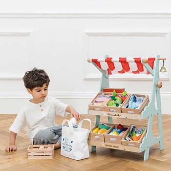 Wooden Market Stall & Fruit Play Food Crate 