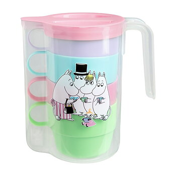 Moomin Picnic Set - Pitcher + 4 Mugs (Blue, green, purple & pink)