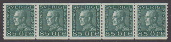 F 193, 85 öre Gustaf V profil vänster praktfemstrip **