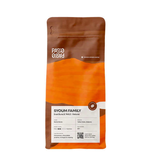 Paso Paso - Syoum Family - Natural - Bette Buna - Etiopien - Ljusrostade hela kaffebönor - 250g