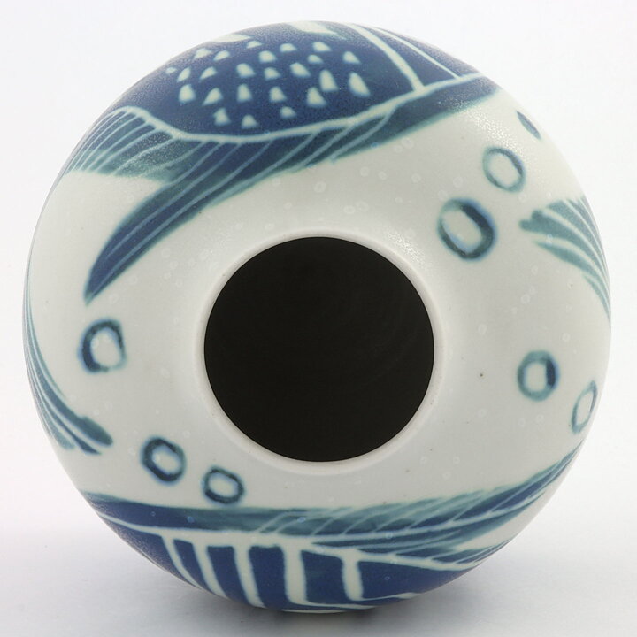 Carl-Harry Stålhane (1950s) Rounded Vase with Blue Fish Decor 16 cm