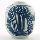 Carl-Harry Stålhane (1950s) Rounded Vase with Blue Fish Decor 16 cm