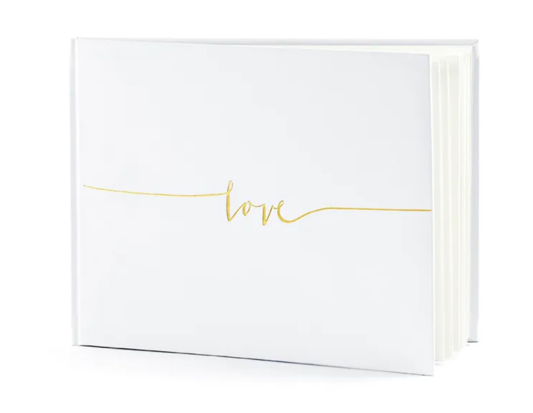 Gästbok "love" | 22 sidor | Vit med guldtext