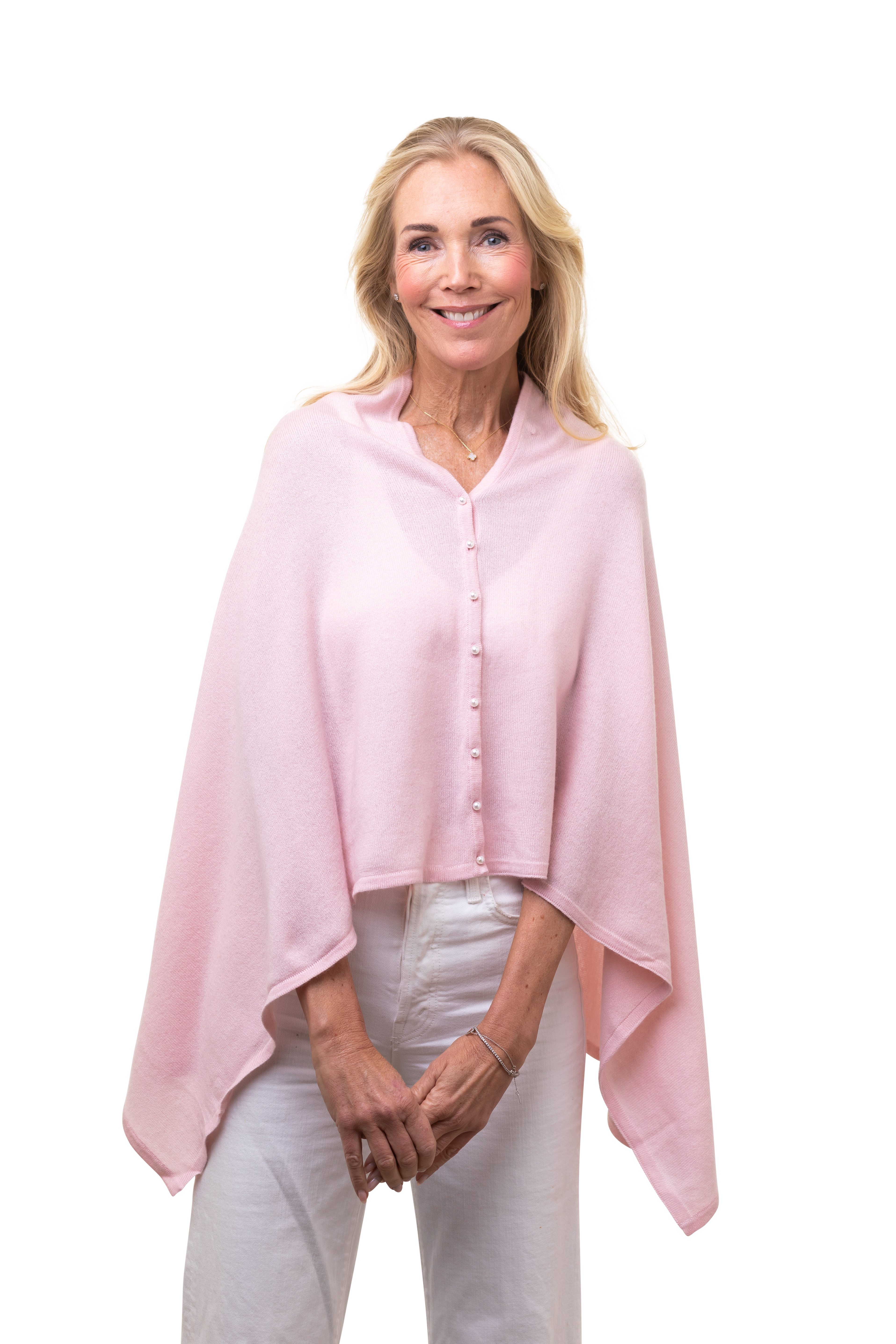  Inez  Poncho med knappar,  Ljusrosa från 8design cashmere, säljs på Hospitalsgatan   - 2
