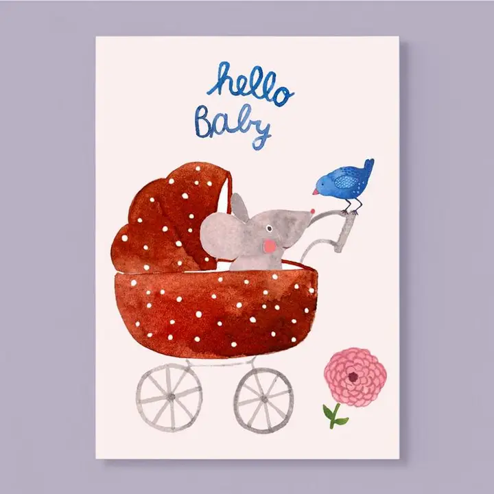 Födelsedagskort vykortformat  »Hello Baby«  från tyska Frau Ottilie 