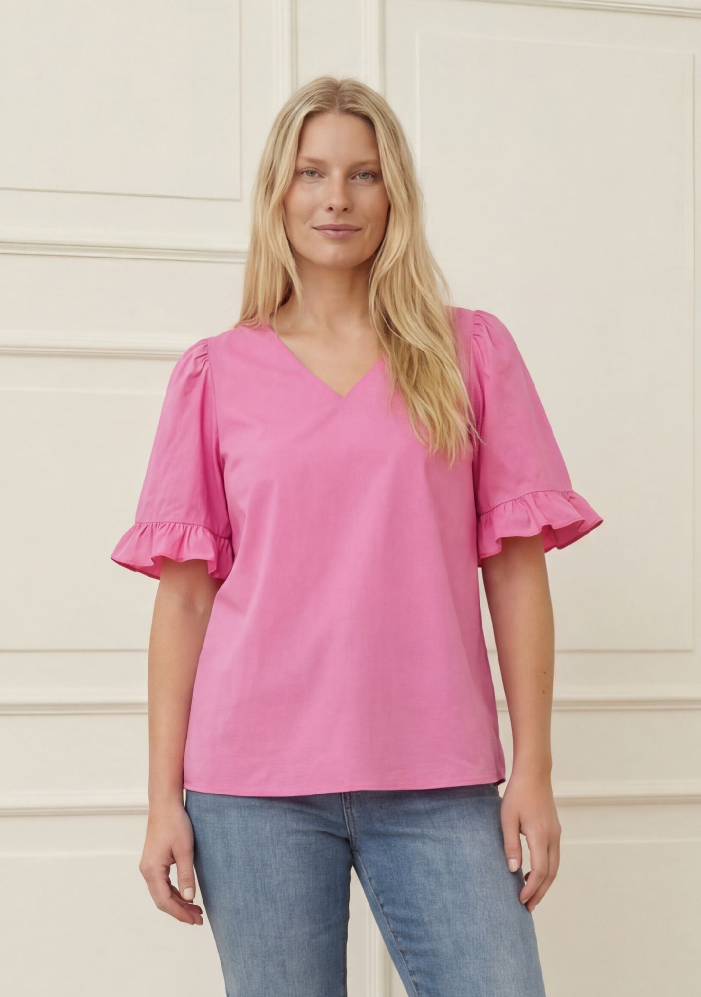 Sigga Flounce Blouse - Fresh Pink - Isay