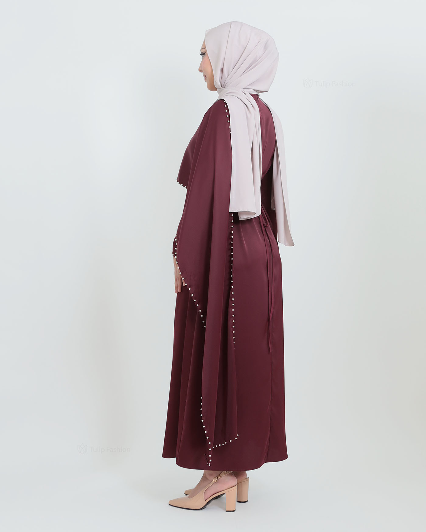 Maxi Dress with Cape - Wine Red - 7