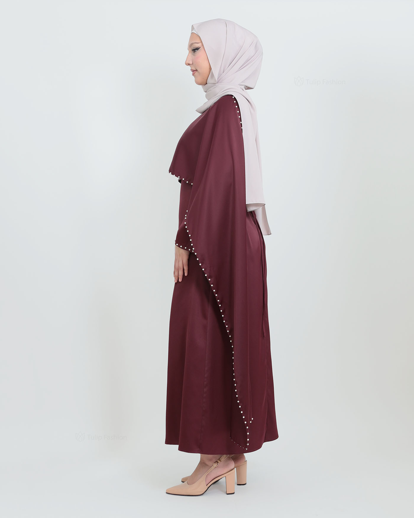 Maxi Dress with Cape - Wine Red - 6