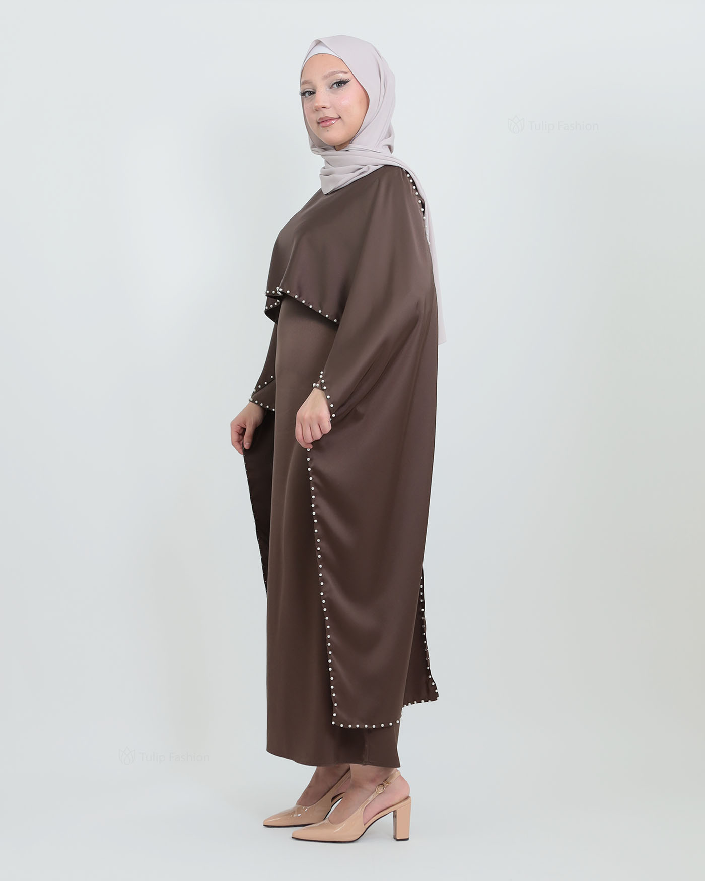 Maxi Dress with Cape - Brown - 7