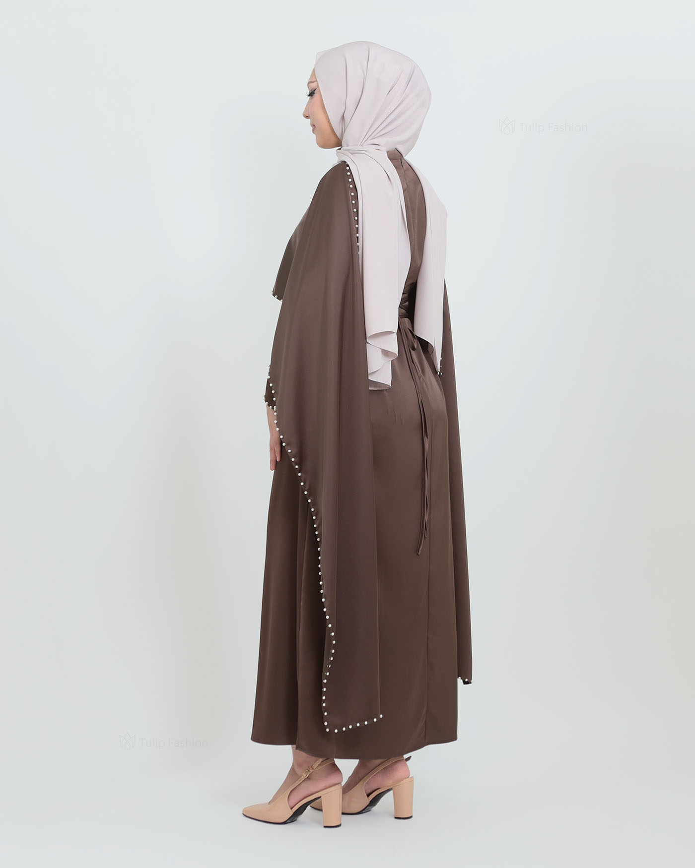 Maxi Dress with Cape - Brown - 8