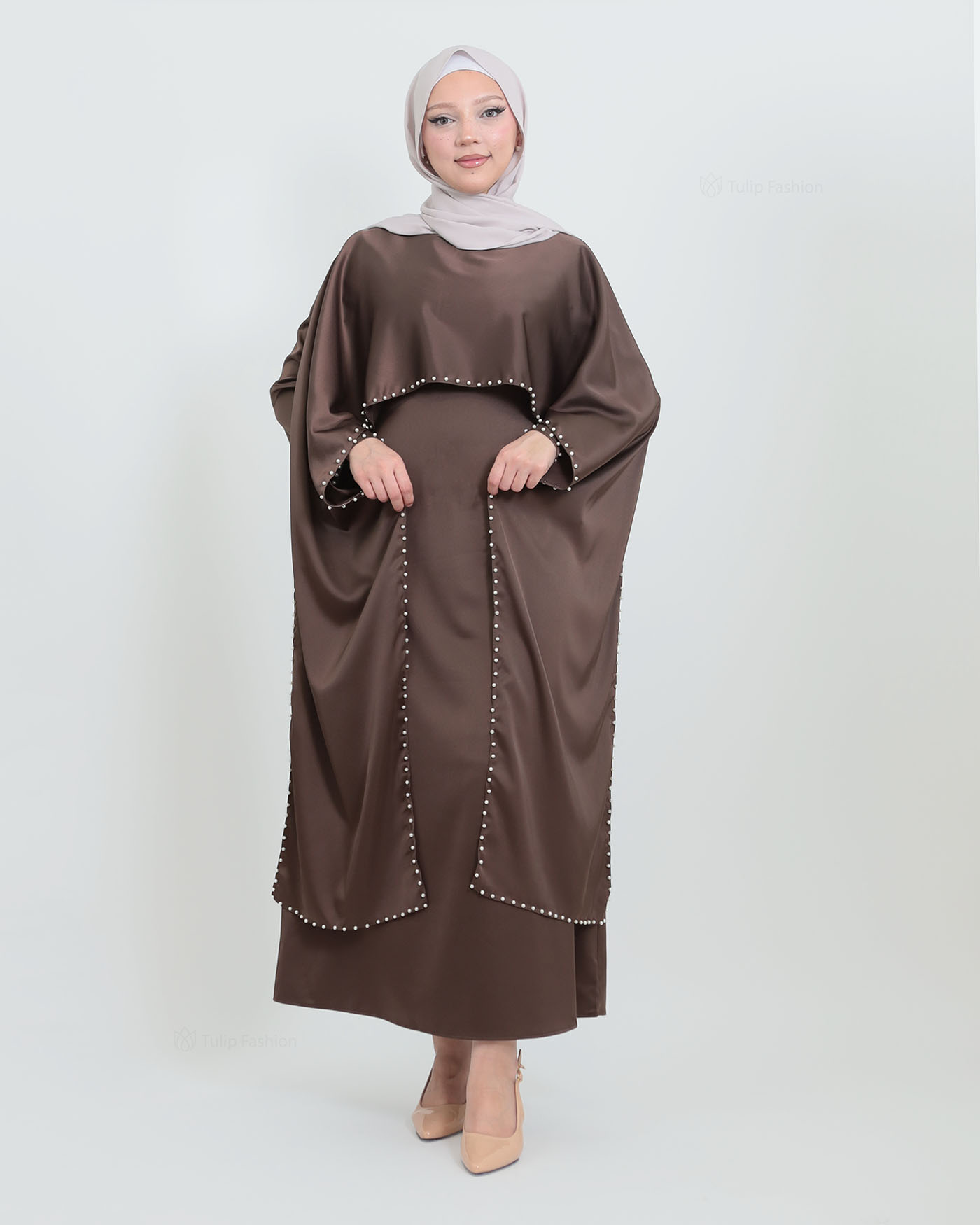 Maxi Dress with Cape - Brown - 10