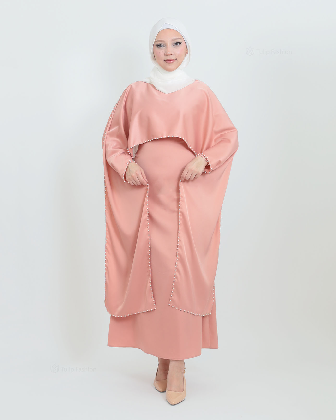 Maxi Dress with Cape - Blush - 10