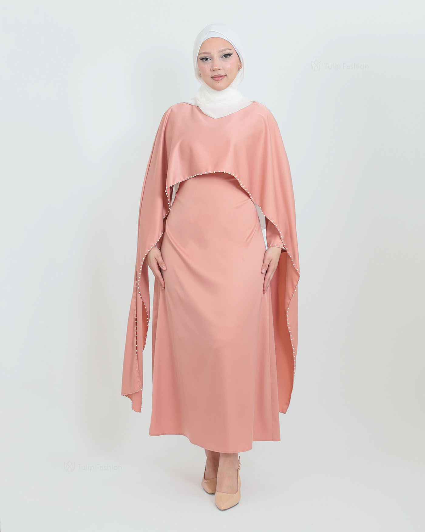 Maxi Dress with Cape - Blush