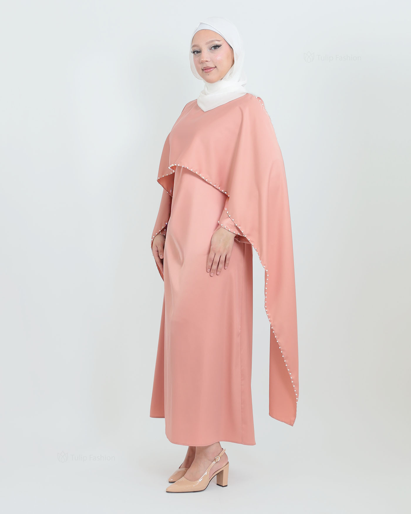 Maxi Dress with Cape - Blush - 2