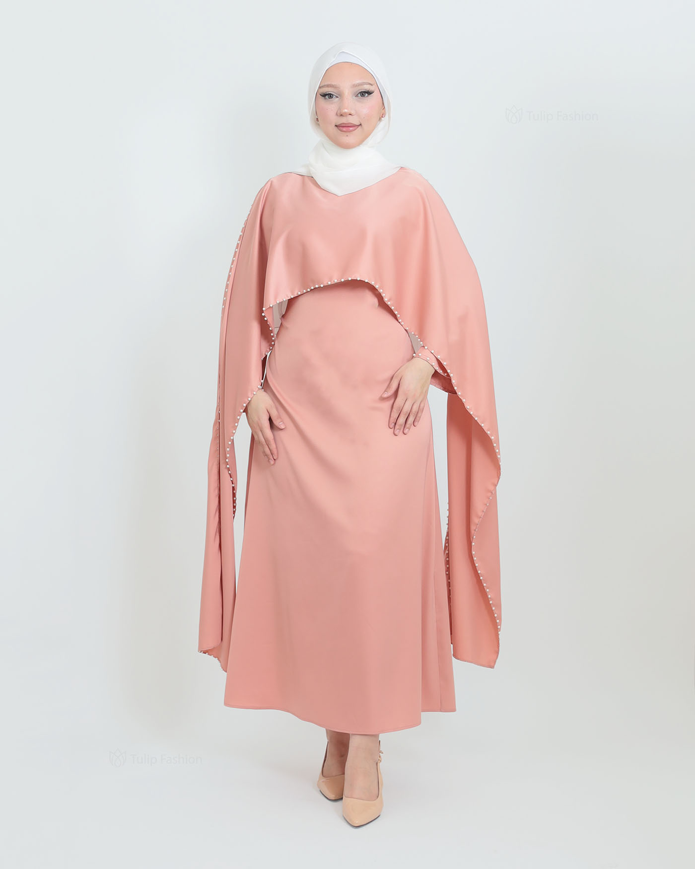 Maxi Dress with Cape - Blush - 9