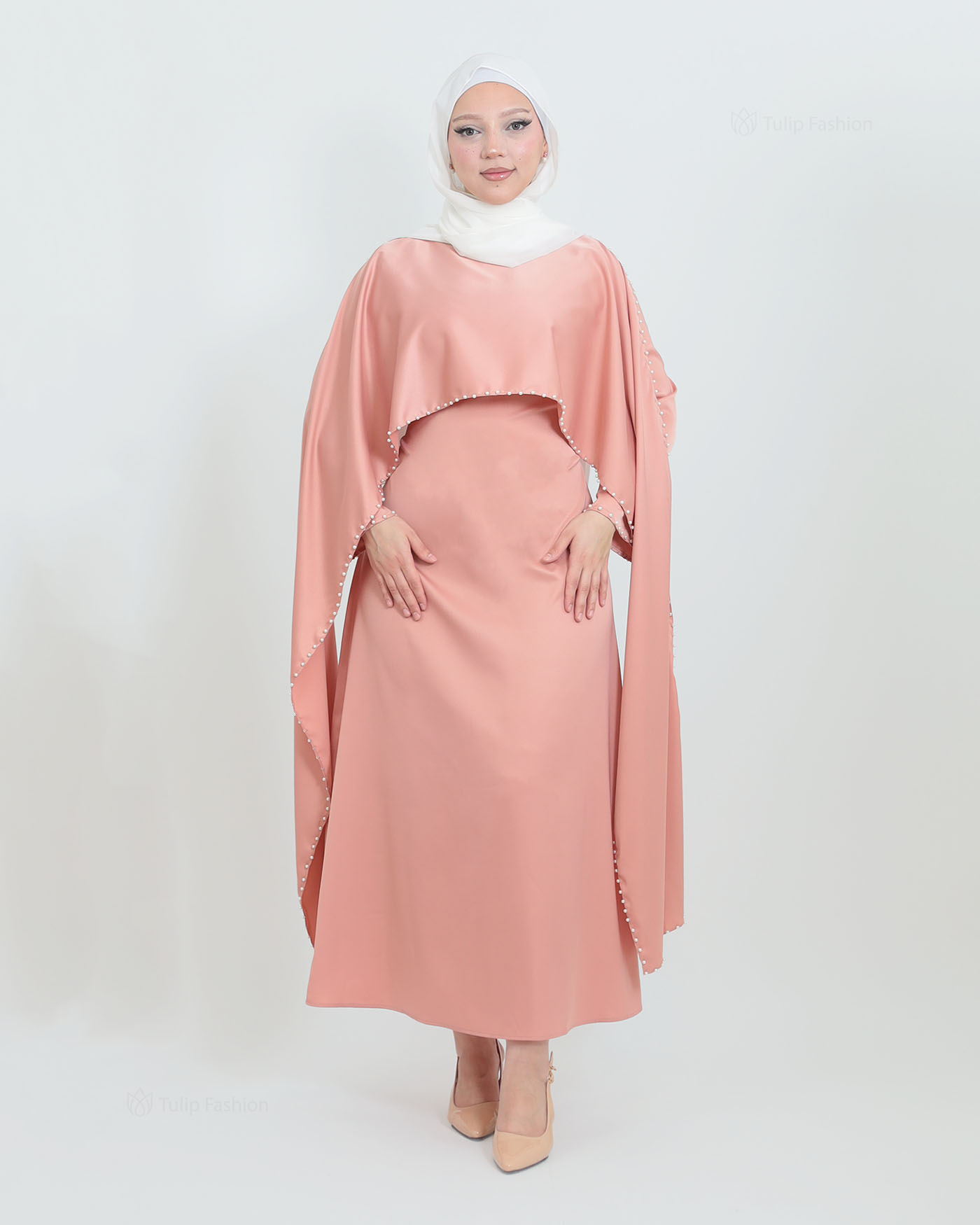 Maxi Dress with Cape - Blush - 4