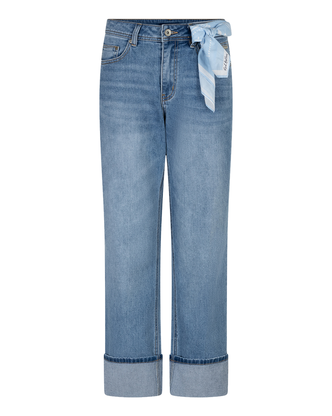 Jeans Kim hög midja raka ben & scarf mellanblå - 2