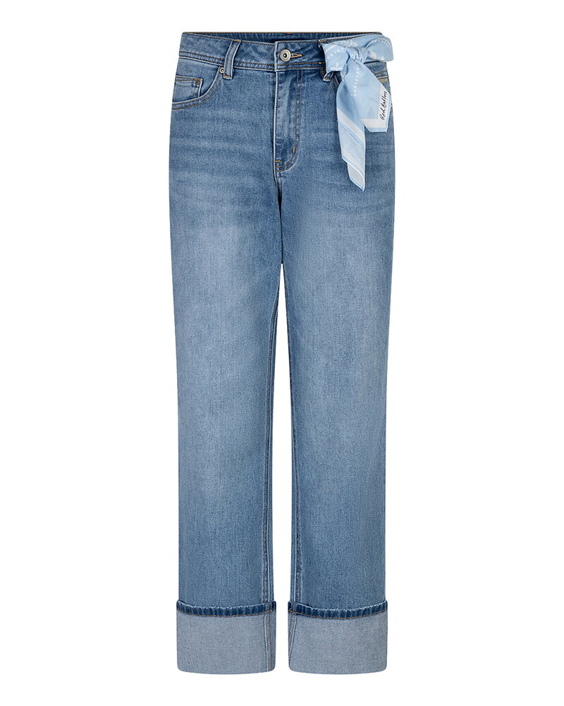 Jeans Kim hög midja raka ben & scarf mellanblå