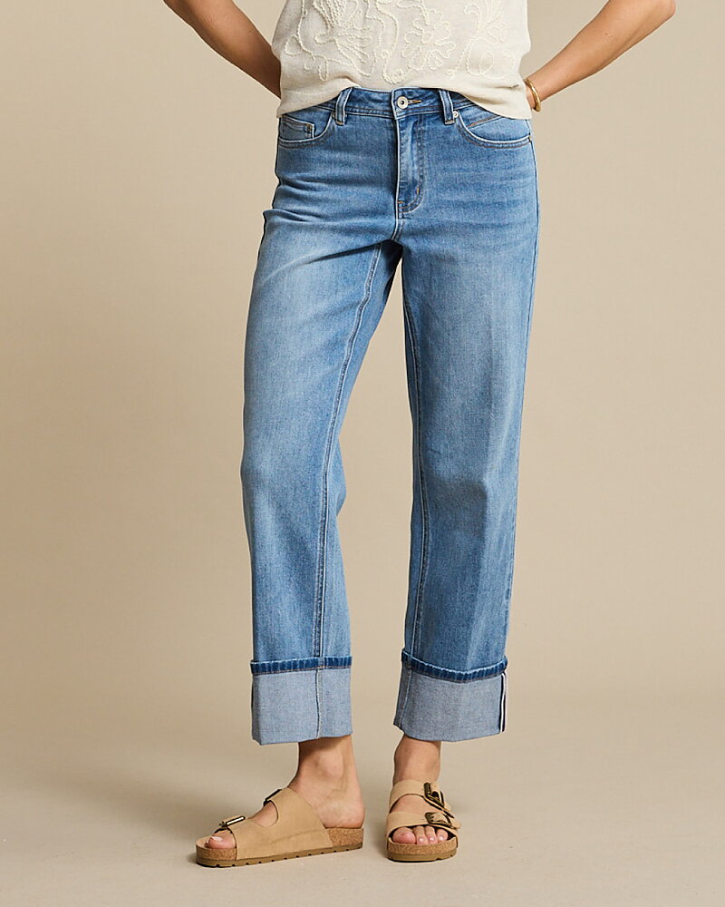 Jeans Kim hög midja raka ben & scarf mellanblå