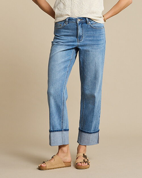 Jeans Kim hög midja raka ben & scarf mellanblå