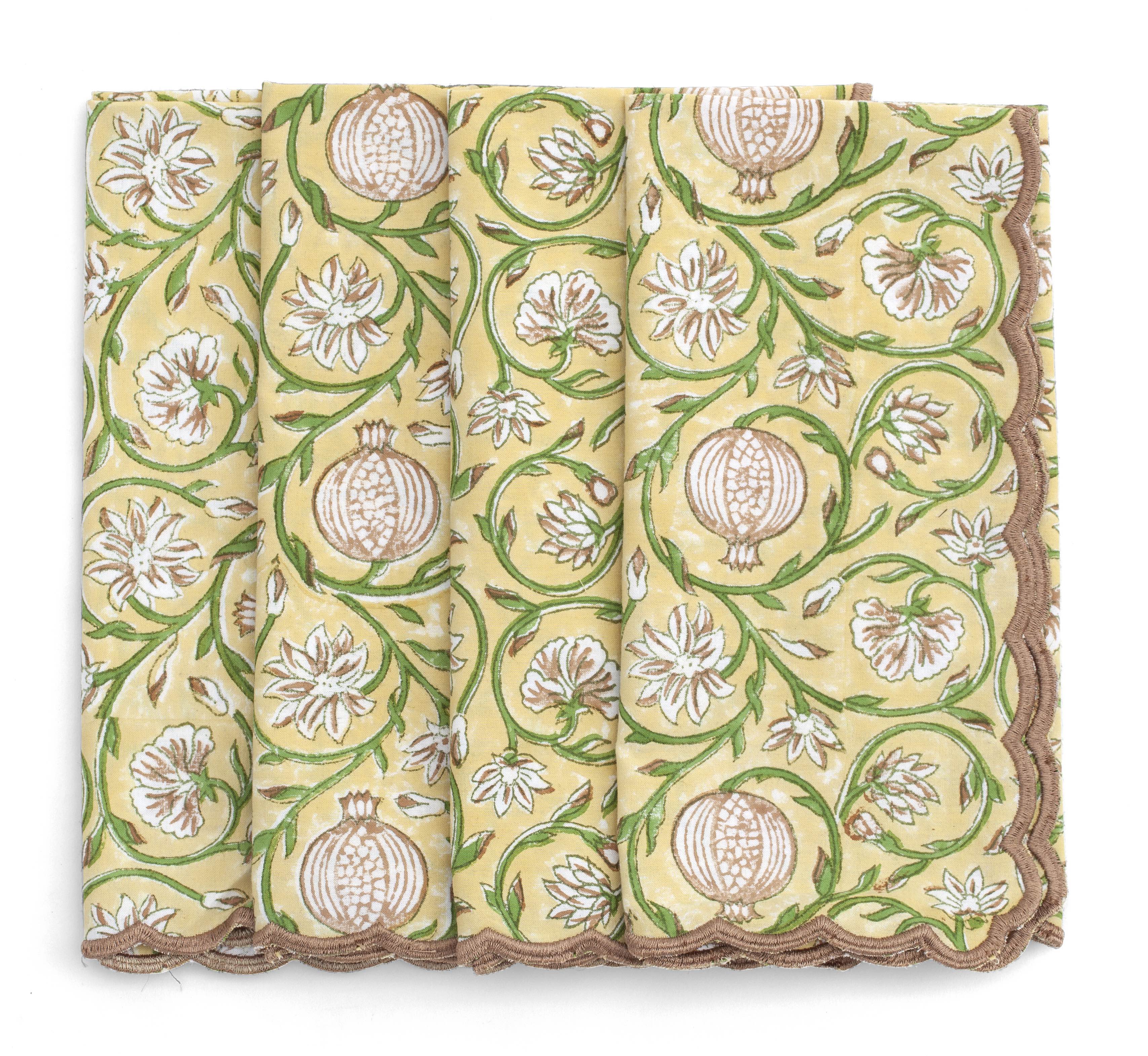 Servetter - TANGIER POMEGRANATE Butter Yellow Scallop - Chamois - 4-pack