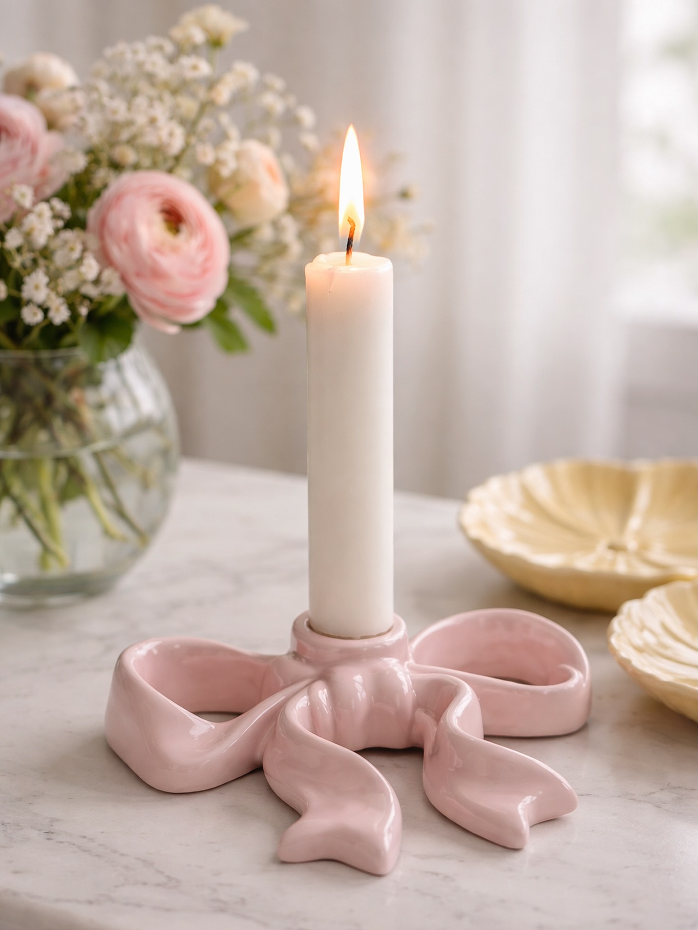 Ljusstake - Ljushållare - Rosett - Rosa - Stor - 2