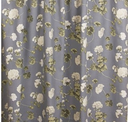 2 st Gardinlängder gråblå botten vita Pelargoner shabby chic Romantisk lantlig stil - 3