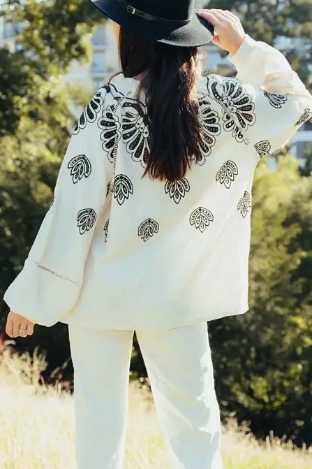 Qnuz - Blouse W Embrodery Ecru - 2