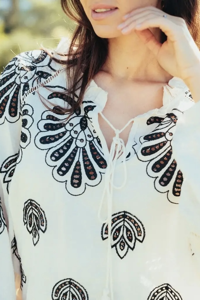 Qnuz - Blouse W Embrodery Ecru - 4