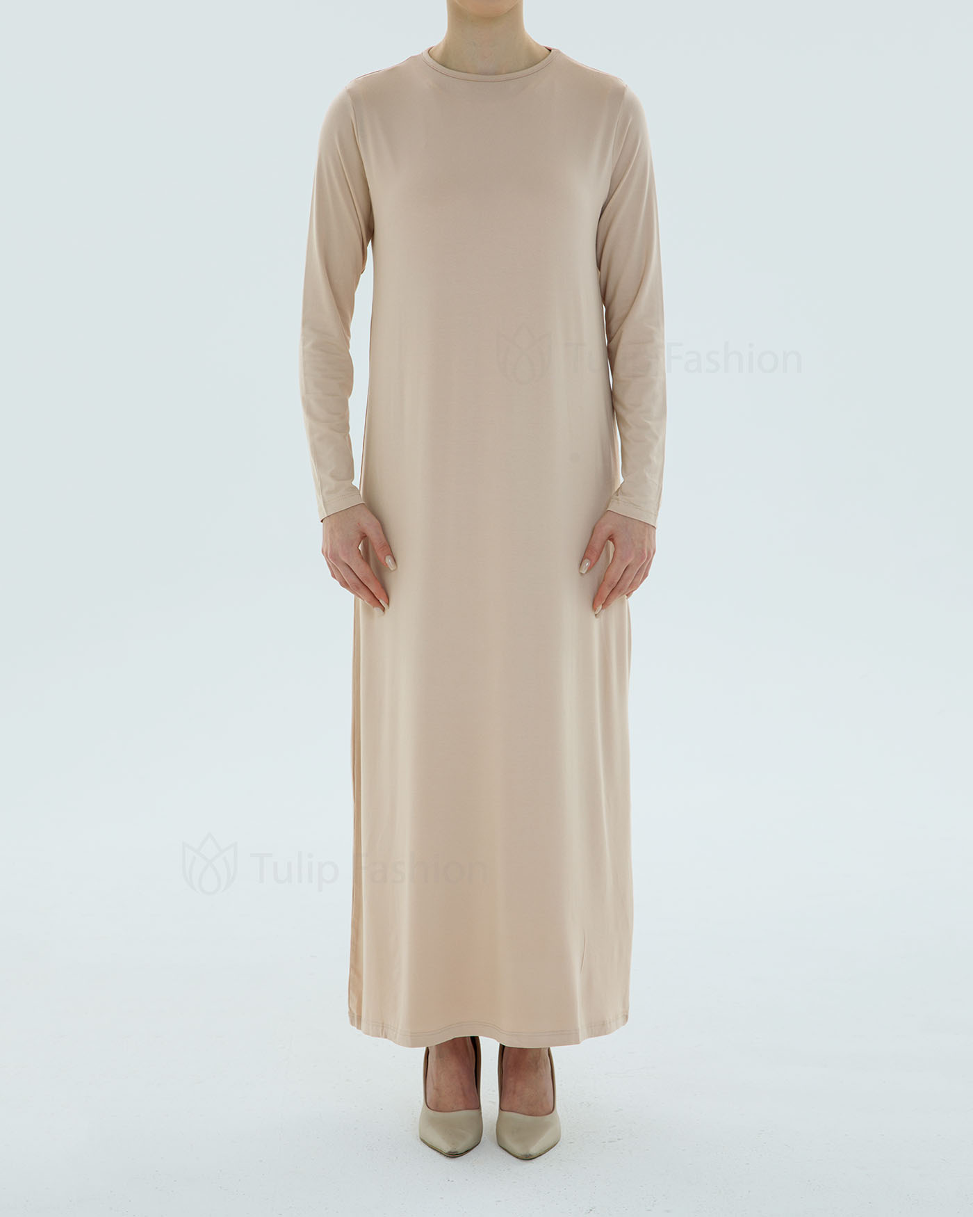 Jerseyklänning Basic - Beige - 4