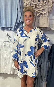 Only Hyaci L/S String Short Dress WVN Bright White/Big Blue