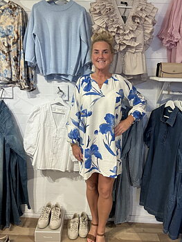 Only Hyaci L/S String Short Dress WVN Bright White/Big Blue