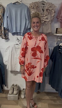 Only Hyaci L/S String Short Dress WVN Pink Icing/Big Red