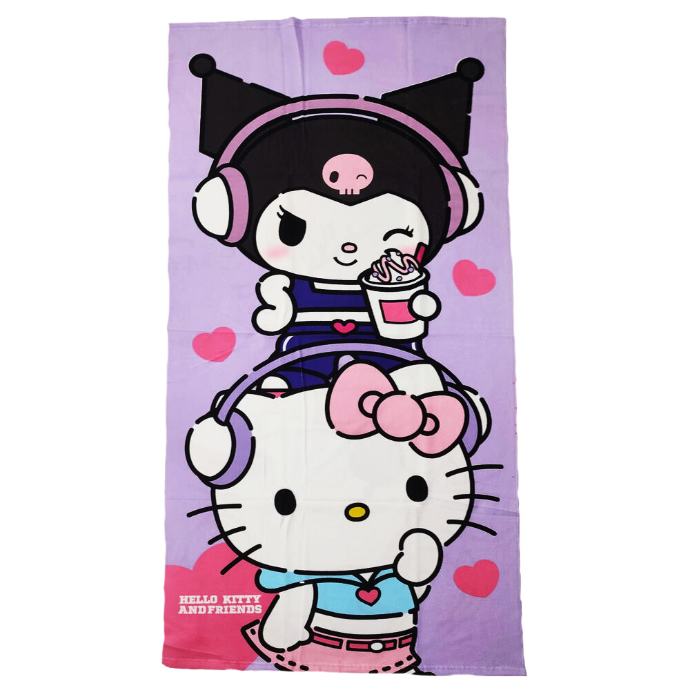 Hello Kitty och Kuromi Lila Badhandduk - 70 x 140 cm
