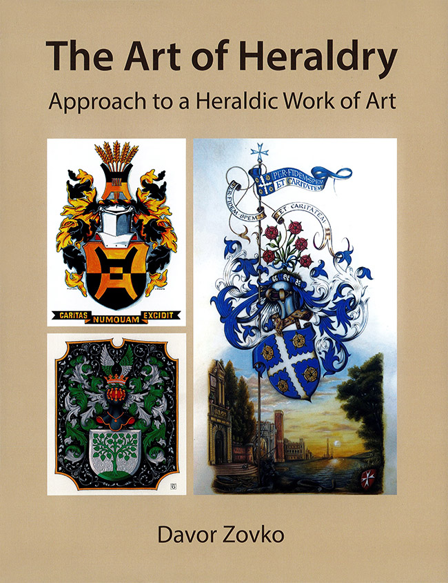 Bokomslag med tre färgstarka heraldiska vapensköldar och titeln The Art of Heraldry