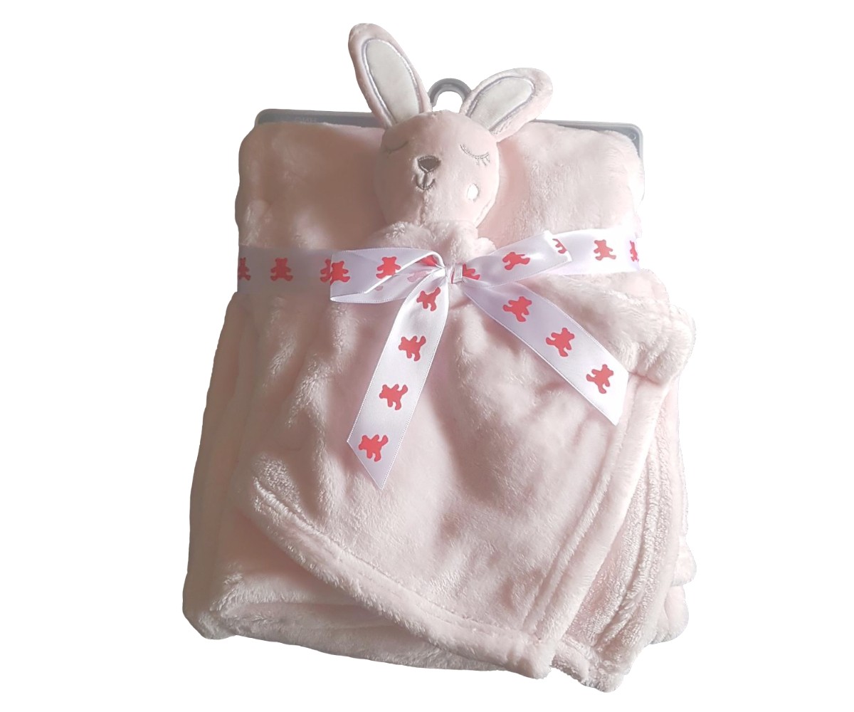 Pläd och blankey set, rosa kanin
