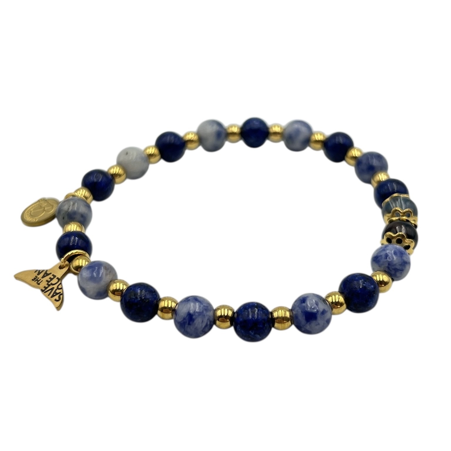 Armband "Save the Ocean" blått med förgyllda detaljer 