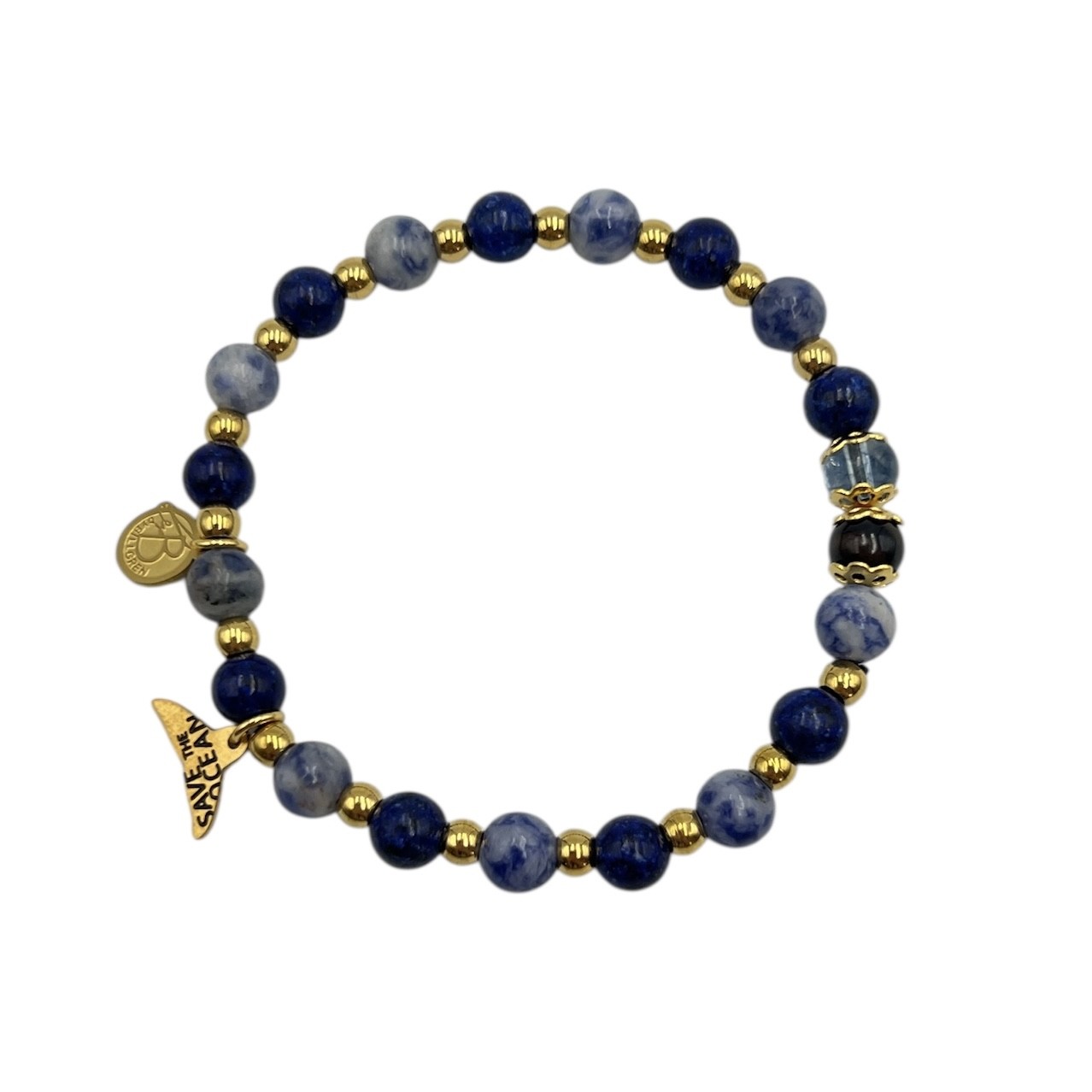 Armband "Save the Ocean" blått med förgyllda detaljer 