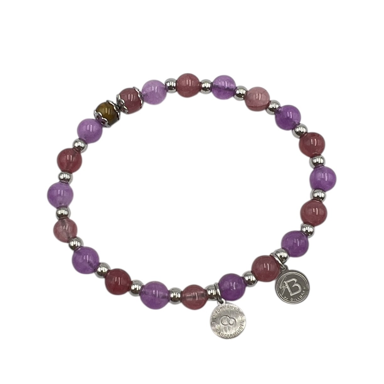 Armband "Band for life Cancerfonden" rosa med ståldetaljer