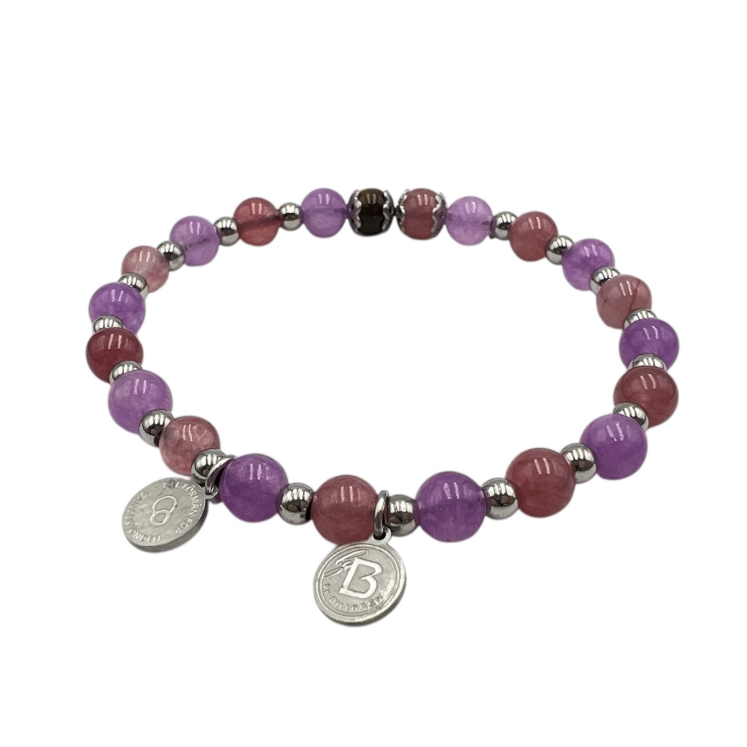 Armband "Band for life Cancerfonden" rosa med ståldetaljer