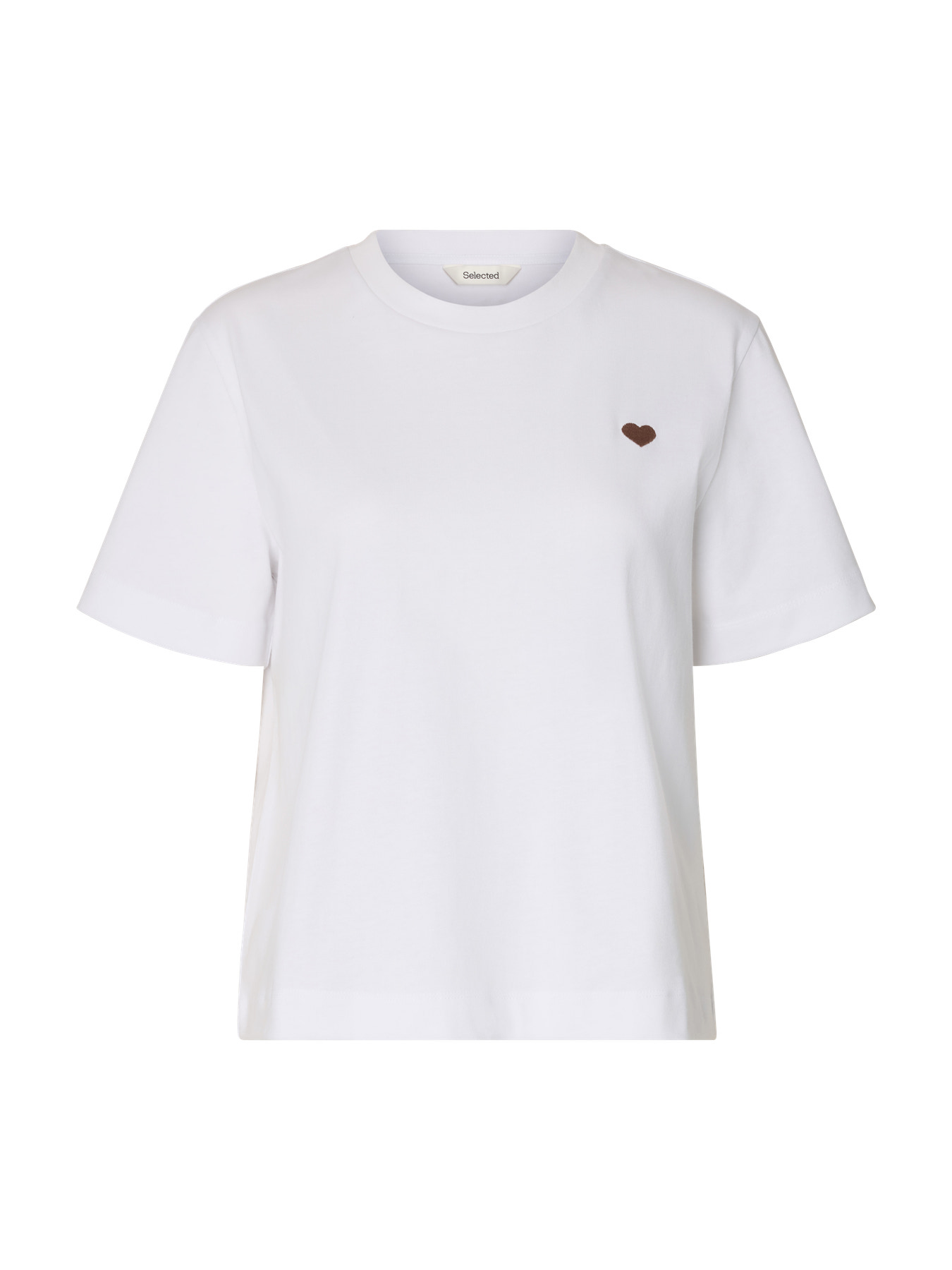 SLFELLA SS EMB BOXY TEE FT Bright White Brown Heart EMB